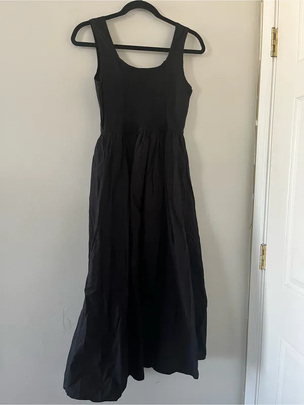 By the River Black 100% Cotton White Bow Maxi Dress Medium Coquette Cottagecore - Image 4