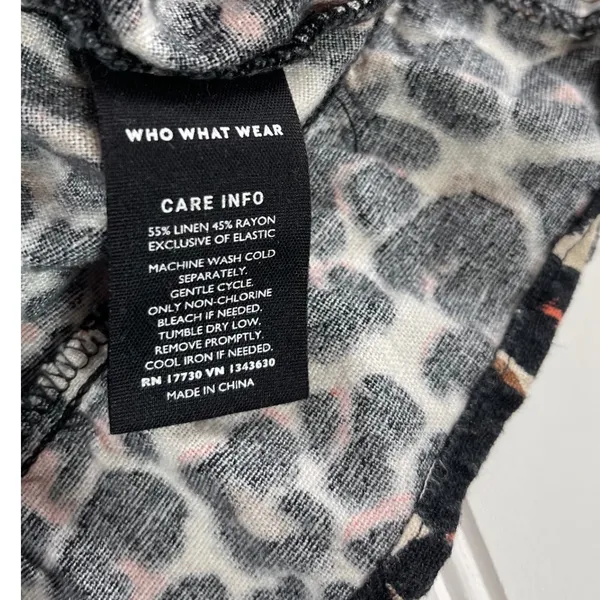 Who What Wear Animal Print Linen Blend Square Neck Puff Sleeve Mini Dress XL - Image 4