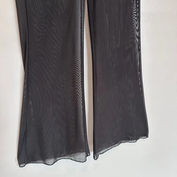 Womens Black Mesh Flared Bell Bottom Pants Sheer Cover Up Festival Size‎ M - Image 7