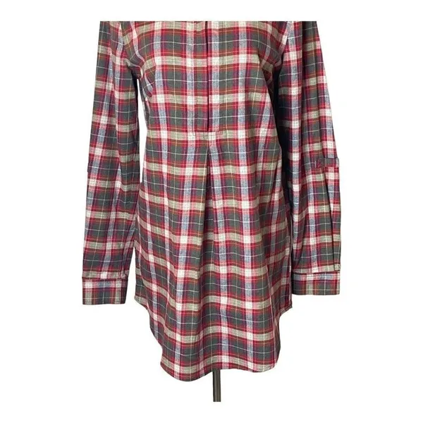 Tyler Boe Shirt Women Small Red Plaid Cotton Collared‎ Pleated Tina Tunic Preppy - Image 5