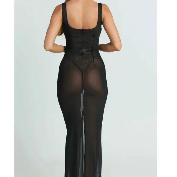 Showpo Laney Mesh Sweetheart Neck Maxi Dress Black Bustier Bodycon NWT US 4 AU 8 - Image 3