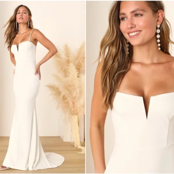 LULU's Bridal Wedding Chic Modern Sexy Minimalist Mermaid Trumpet Maxi Gown - Image 2