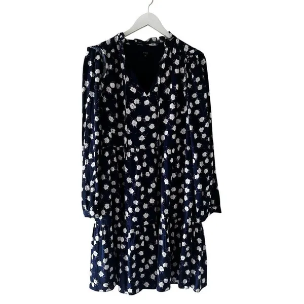 J Crew Dress Womens Purple Navy Scattered Peony Floral Tie Neck Tiered SZ M - Image 13