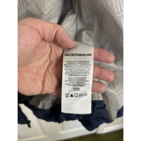 Columbia Navy Fur Hooded Puffer Jacket Coat Medium Thermal Coil - Image 6