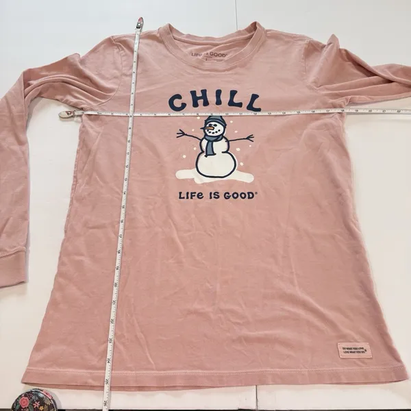 Life is Good Pink Snowman Chill Crew Neck Long Sleeve Crusher‎ Tee LARGE - Image 5