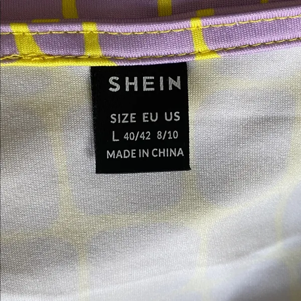 SHEIN Animal Print Top Womens Sz Large Yellow Purple Stretch Sweetheart Neck - Image 6