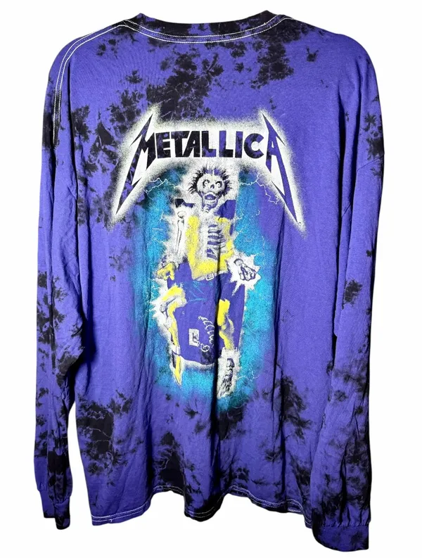 Metallica Men’s Ride the Lightning Band Logo Long Sleeve Tie- Dye T- Shirt - Image 3