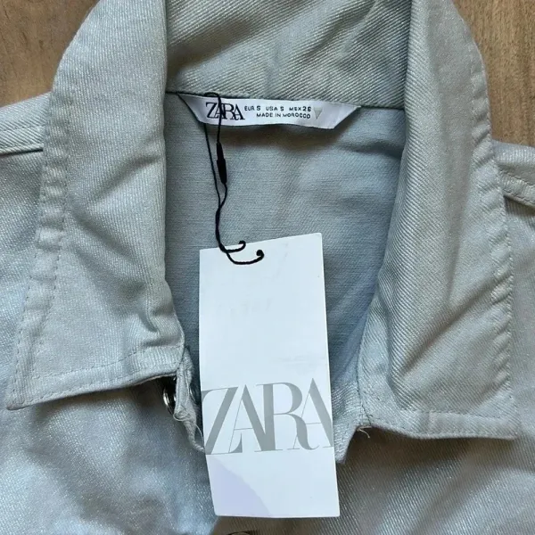 NWT ZARA Metallic Denim 100% Cotton DustyBlue Shimmer Short Romper 6929/201 Sz S - Image 9
