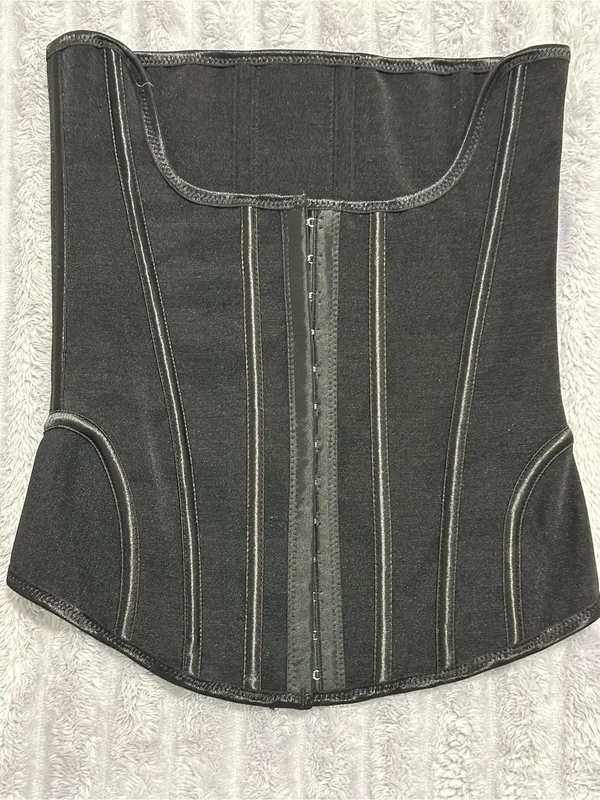 Black Waist Trainer Corset with Front Hook-and-Eye Closure — Size S - Image 2