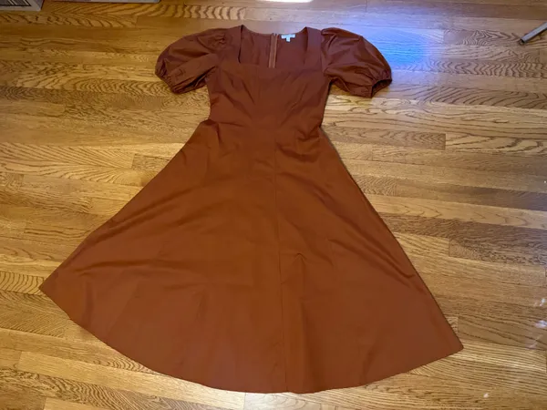 Flying Tomato Brown Square-Neck Midi Dress with Puff Sleeves size M - Image 12