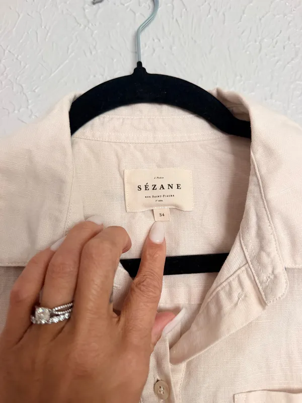 Sézane x Pangea Tomboy Shirt Fruit Floral Embroidered Ecru Linen Button down - Image 8