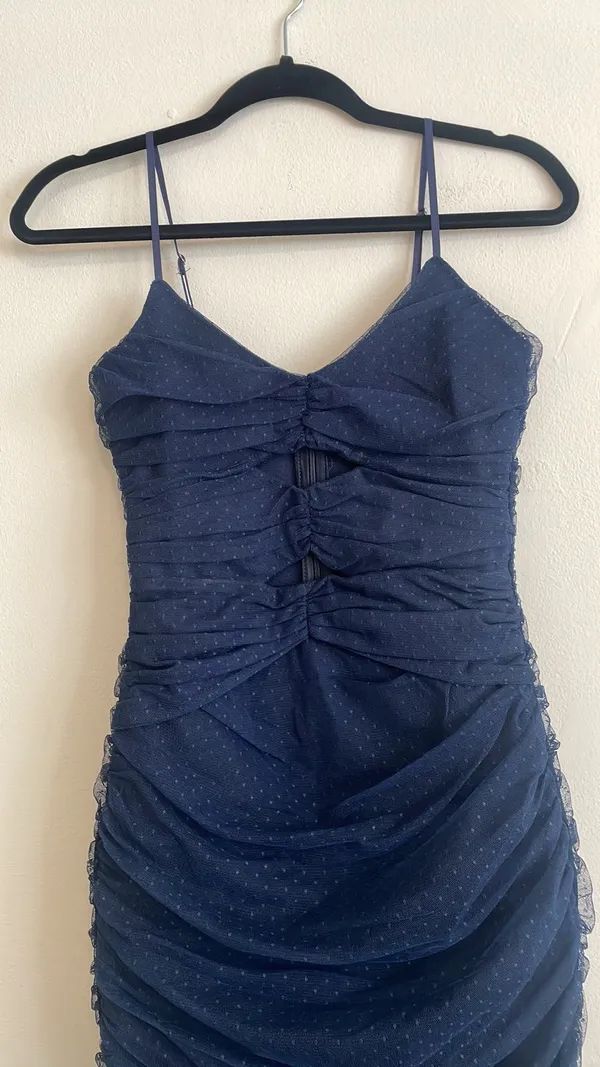 NWT Posh Outlook Navy Blue Swiss Dot Cutout Bodycon Dress - Image 4