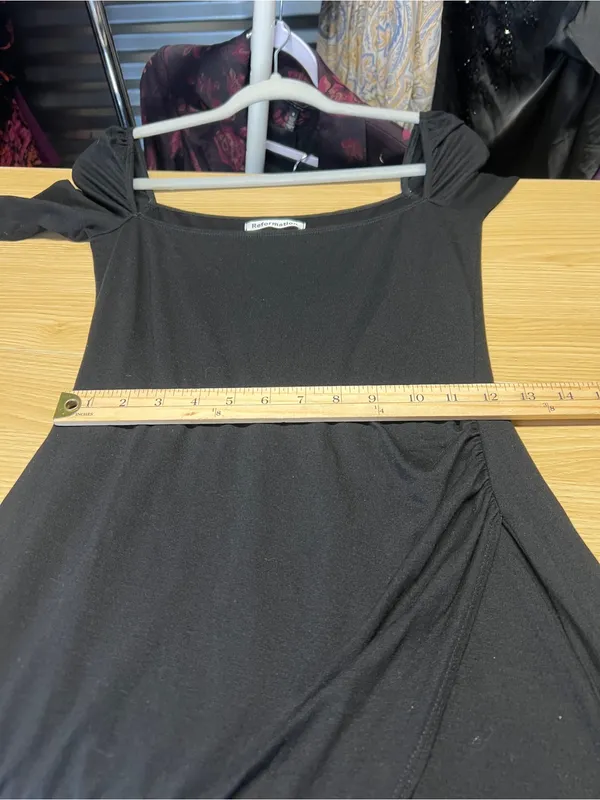 Reformation Dottie Black Long Sleeve Ruched Midi Dress Size S - Image 13