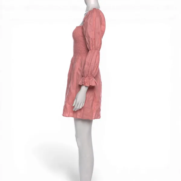 Reformation Zoya Smocked Linen A-Line Mini Dress Pink Shirred Romantic Women S - Image 6