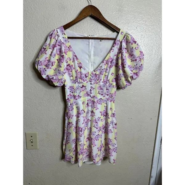 For Love & Lemons Atlanta Mini Dress size XS Floral Purple Yellow - Image 5