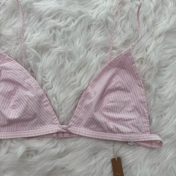 Skims Cotton Poplin Triangle Bralette Cherry Blossom Stripe XL - Image 5