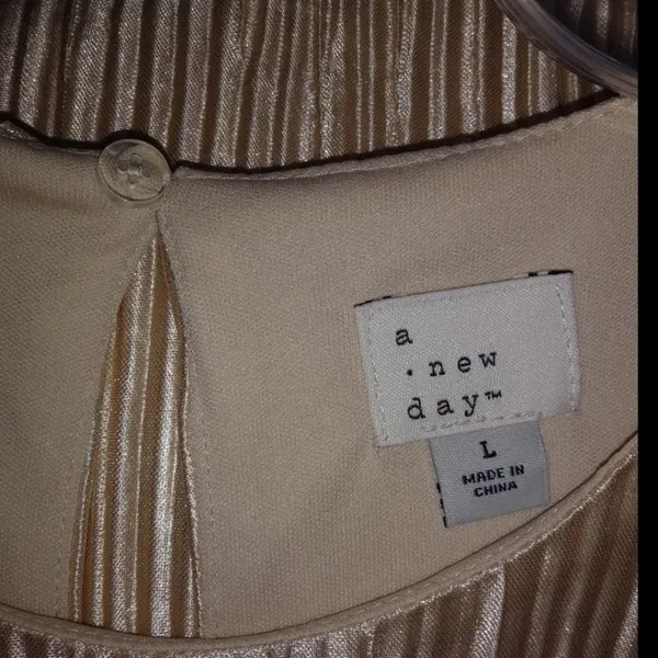 A New Day L Workwear or Formal Champagne Krinkle Satin Top - Image 3