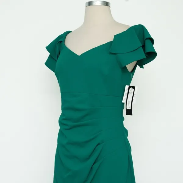 Betsy‎ & Adam | Off Shoulder Ruched Scuba Midi Ruffle Dress. - Image 11