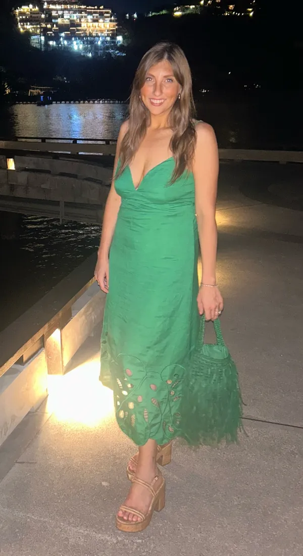 Palm Tree Green Dress maxi Size M - Image 3