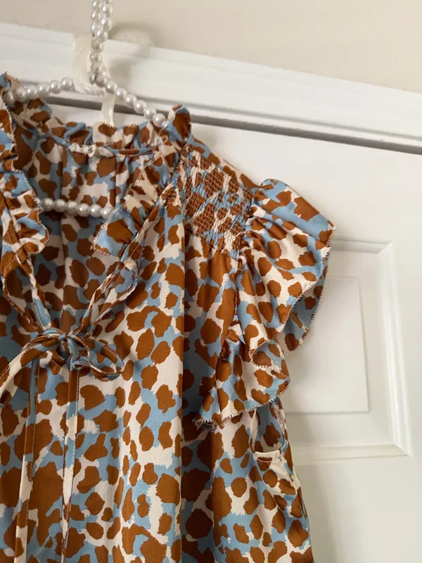 Jodifl Brown Blue Giraffe Print Silky Top - Image 2