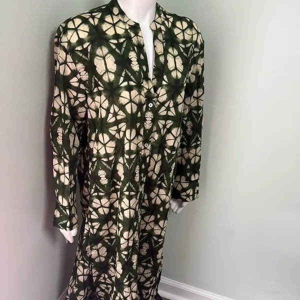 Zara Green Tie Dye Printed Button Front Midi Maxi Tunic Dress Cover Up Small NEW - Image 6