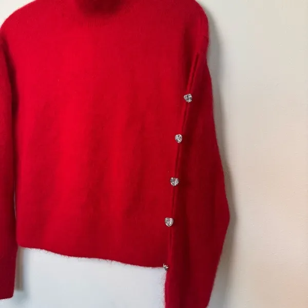 NWT & Other Stories Red Mohair Wool Rhinestone Cropped Sweater XS - Image 9