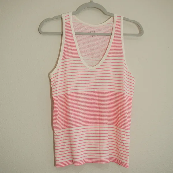 J. Crew Size Medium Tank Top Pink Striped Vintage Cotton Scoop Neck Cotton Soft - Image 3