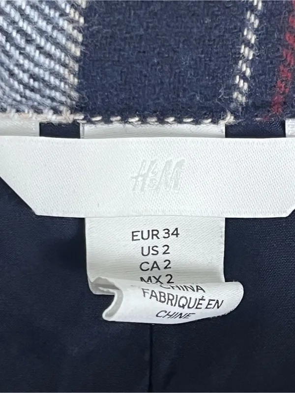 H &M Blue Plaid Pleated Wool Blend Mini Skirt Size 2 Boho Academia Preppy Casual - Image 4