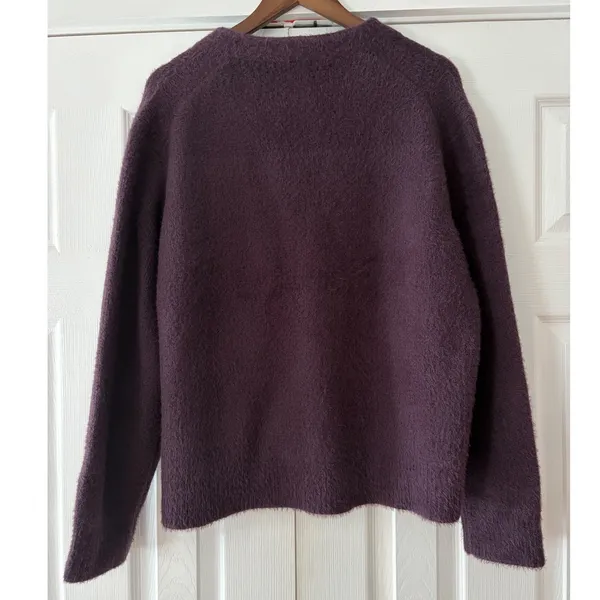 Abercrombie & Fitch Cropped‎ Cardigan Sweater Purple Fuzzy Knit Small Oversized - Image 2