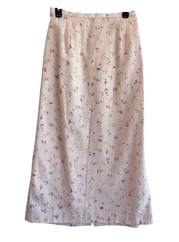 Coldwater Creek Linen Blend Floral Midi Skirt Pink White Cottagecore vintage M - Image 5