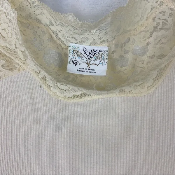 Free People Cream Lace Sleeved Romantic Fairycore Regencycore Ribbed Top - Image 15