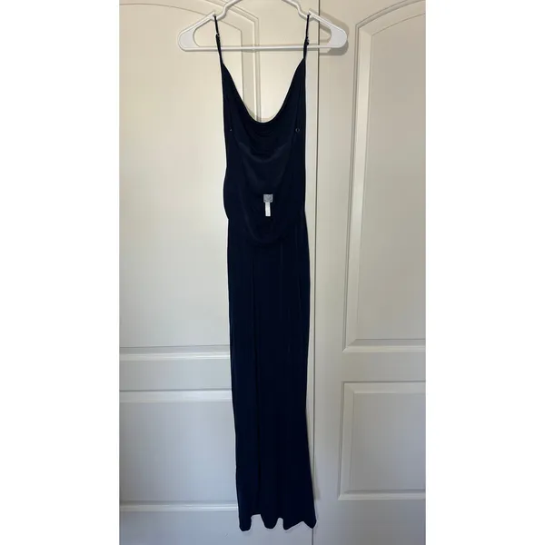 Lucy In The Sky Maxi Dress Womens S‎ Navy Blue Cowl Neck Open Back Draped Formal - Image 3