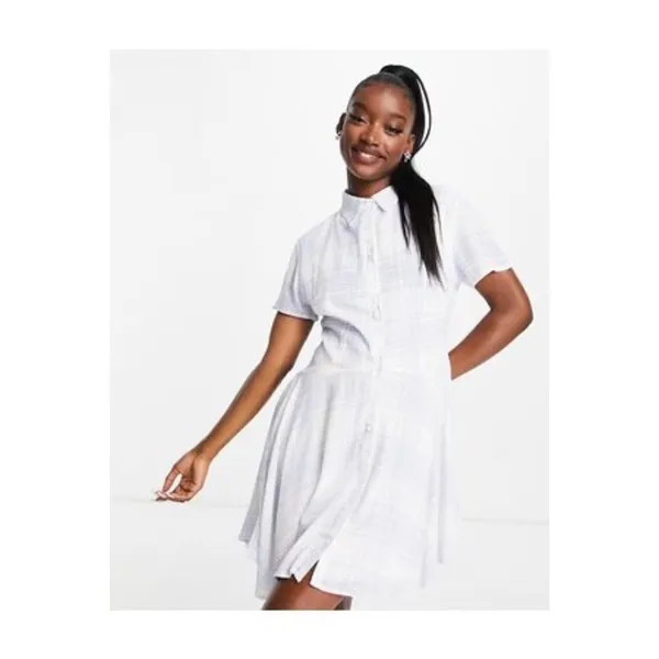 ✨ Missguided Missguided Skater White & Blue Checked Button Down Shirt Dress✨ - Image 5