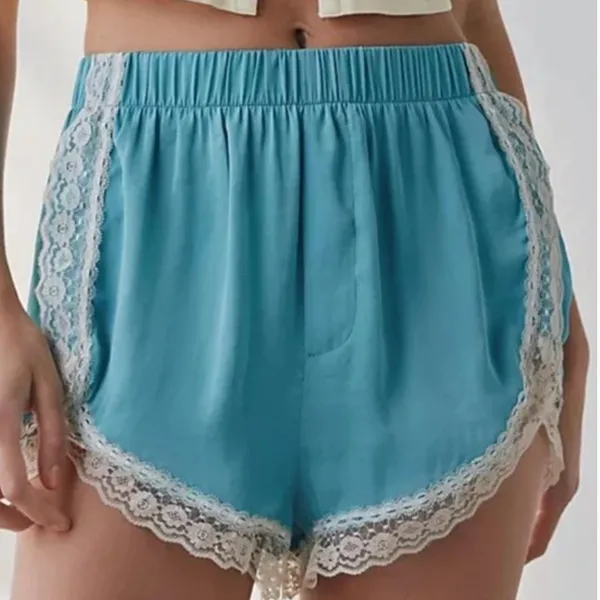 Urban Outfitters NEW Out From Under Annie Lace-Trim Satin Micro Short Cameo Blue Medium - Image 3