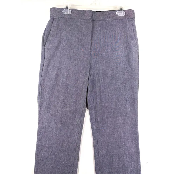 Zara Blue Linen Blend High Waist Straight Leg Trouser Pant Sz Large Minimalist - Image 5