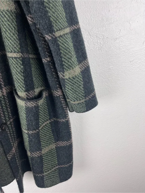 J. JILL Wool Blend Plaid Pockets Button Front Trench Coat Size XL Winter Cozy - Image 6