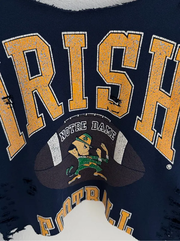 Notre Dame Fighting Irish Distressed Off Shoulder Cropped Sweatshirt - Image 2