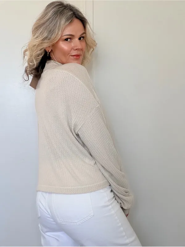 New Project Social T Cream Mock-Neck Waffle Knit Top - Image 5
