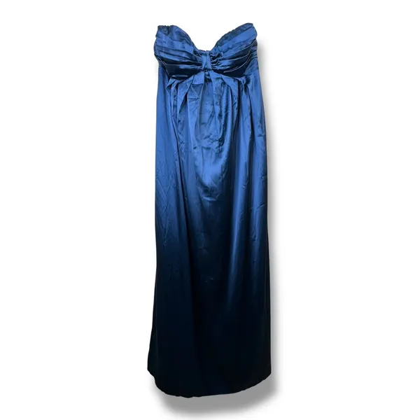 Lulus NWT Memorable Entrance Dark Blue Strapless Satin Pleated Maxi Gown Dress - Image 3