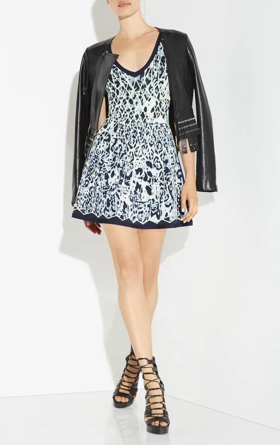 Herve Leger Kollette caged animal jacquard fit and flare dress size extra small - Image 11