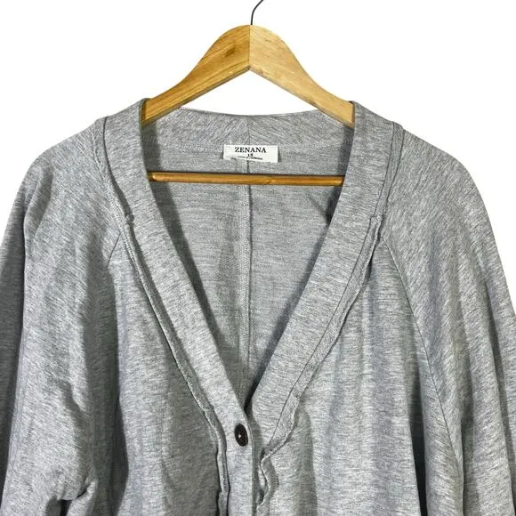 Zenana Oversized Cardigan‎ Womens 1X Gray Button Down Pockets Cozy Minimalist - Image 4