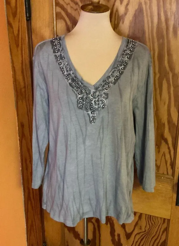 Vtg 90s Beaded tie dye Nature Art long sleeve top - Image 4