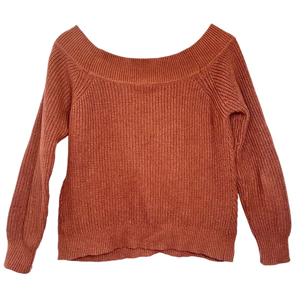 Abercrombie & Fitch Brown Knit Pullover Off The Shoulder V-Neck Sweater Size L - Image 3