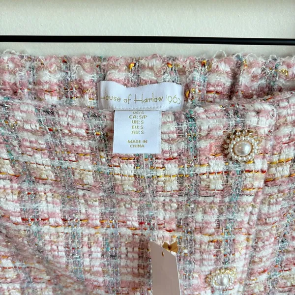 House Of Harlow 1960 NEW Women’s Tweed Pixie Dust Plaid Pink Mini Skirt Size S - Image 6