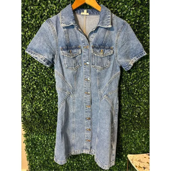 PILCRO Short-Sleeve Denim Button-Front Mini Dress Women's Size 2 Anthropologie - Image 5