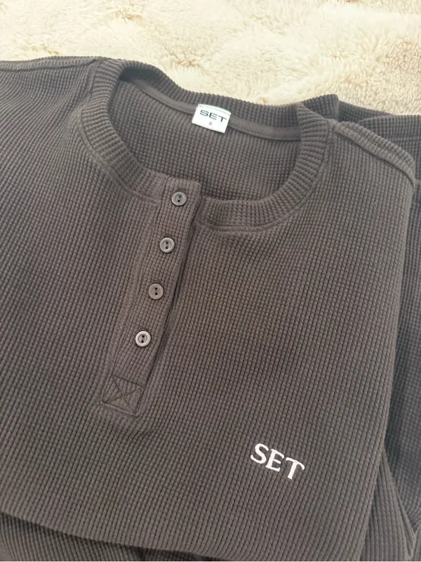 SET Active Black Ribbed Crew Henley Sweater Set - Image 3