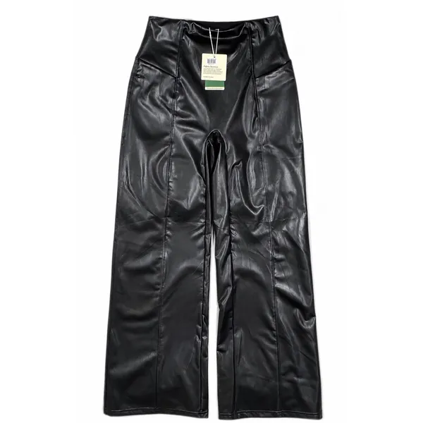 Halara Faux Leather Wide Leg Pants Womens Medium Black High Rise Pockets NWT - Image 4