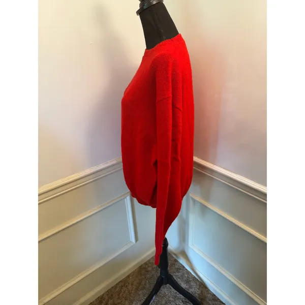 Vtg Jantzen Tomato Red Wool Knit Crewneck Sweater Vibrant Minimalist Pullover - Image 5