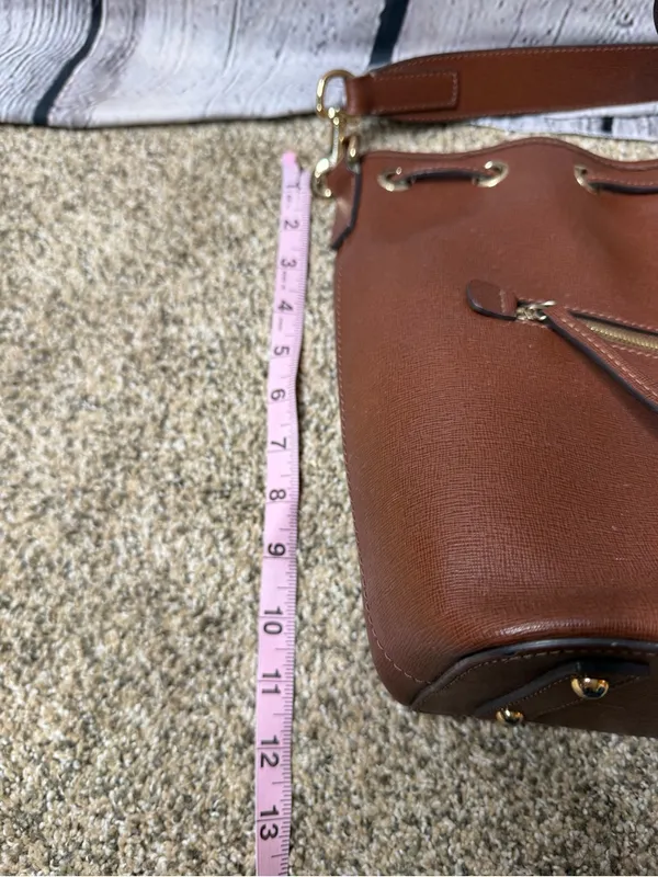 Dooney & Bourke saffiano Brown Leather Drawstring Bucket Bag - Image 9