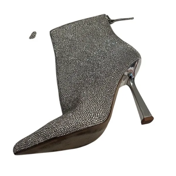 Steve Madden Callen Silver Rhinestone Ankle Pointed Toe 4.35" Mirror Heel 8 Boot - Image 14
